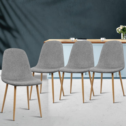 Artiss Dining Chairs Set of 4 Linen Curved Slope Grey.