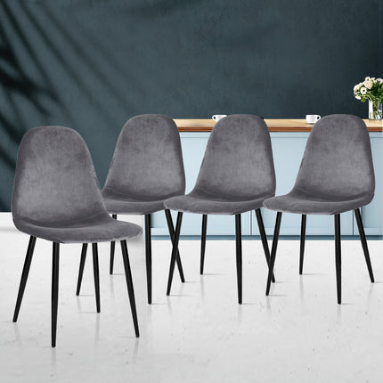 Artiss Dining Chairs Set of 4 Velvet Curved Slope Grey.