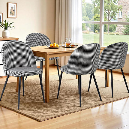 Artiss Dining Chairs Set of 4 Linen Solid Curved Houndstooth.