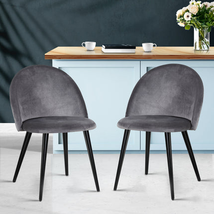 Artiss Dining Chairs Set of 2 Velvet Solid Curved Dark Grey.