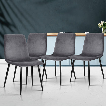 Artiss Dining Chairs Set of 4 Velvet Horizontal Slope Grey.