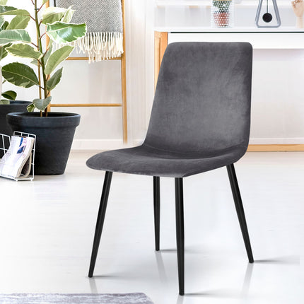 Artiss Dining Chairs Set of 4 Velvet Horizontal Slope Grey.