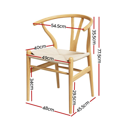 Artiss Dining Chair Wooden Rattan Seat Wishbone Back.