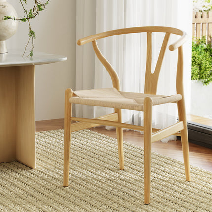 Artiss Dining Chair Wooden Rattan Seat Wishbone Back.