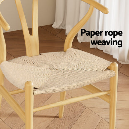 Artiss Dining Chair Wooden Rattan Seat Wishbone Back.