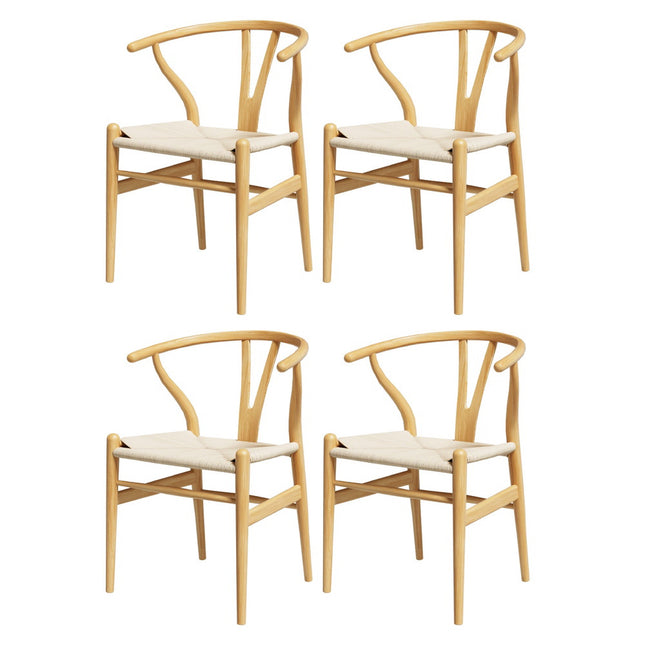 1 Set of 4 Artiss Dining Chairs Wooden Rattan Seat Wishbone Back.