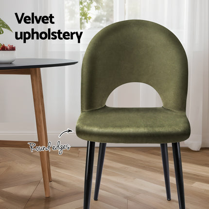 Artiss Dining Chairs Set of 2 Velvet Hollow Green.