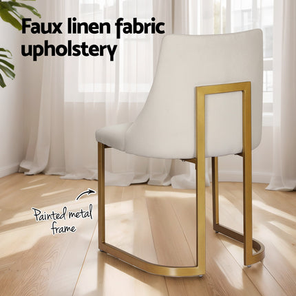 Artiss Dining Chairs Set of 2 Linen Fabric Frame Beige.