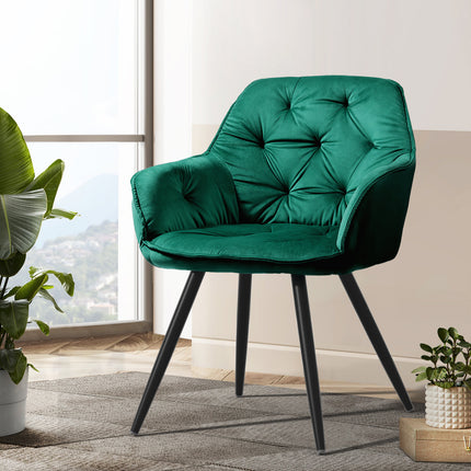 Artiss Dining Chairs Set of 2 Velvet Diamond Tufted Armchair Green.