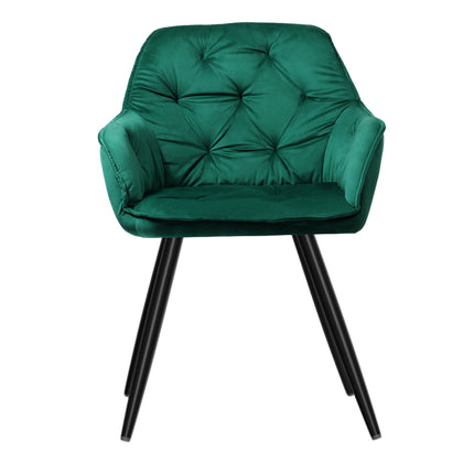 Artiss Dining Chairs Set of 2 Velvet Diamond Tufted Armchair Green.