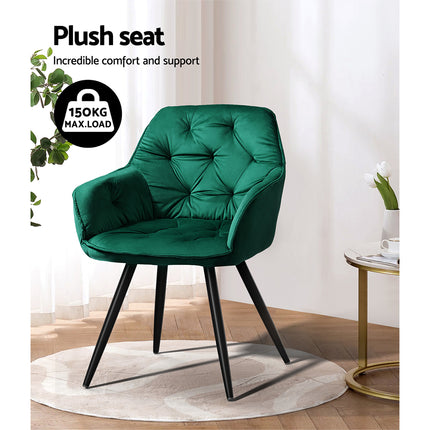 Artiss Dining Chairs Set of 2 Velvet Diamond Tufted Armchair Green.