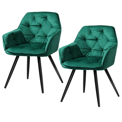 Artiss Dining Chairs Set of 2 Velvet Diamond Tufted Armchair Green.