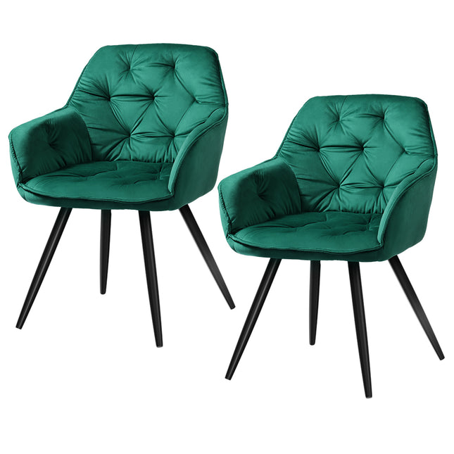 Artiss Dining Chairs Set of 2 Velvet Diamond Tufted Armchair Green.