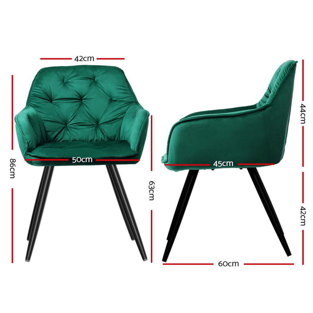 Artiss Dining Chairs Set of 4 Velvet Diamond Tufted Armchair Green.