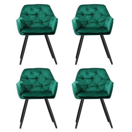 Artiss Dining Chairs Set of 4 Velvet Diamond Tufted Armchair Green.
