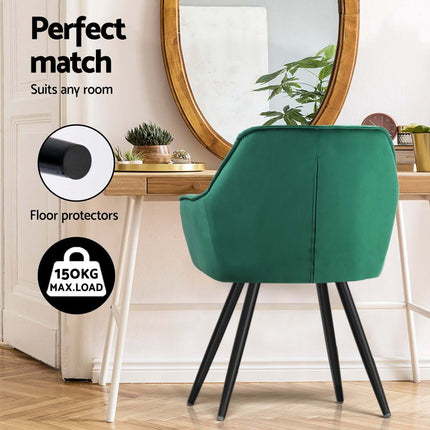 Artiss Dining Chairs Set of 4 Velvet Diamond Tufted Armchair Green.