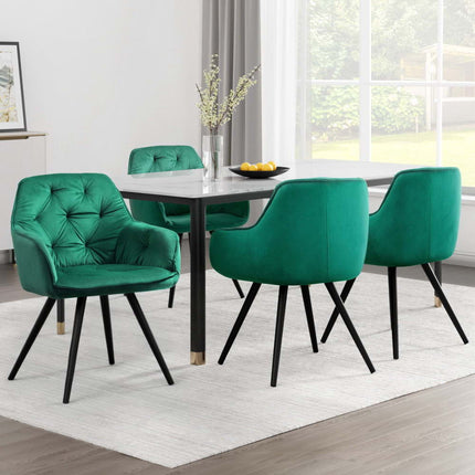 Artiss Dining Chairs Set of 4 Velvet Diamond Tufted Armchair Green.