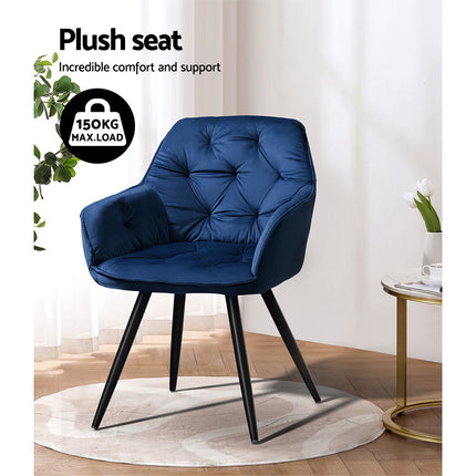 Artiss Dining Chairs Set of 2 Velvet Diamond Tufted Armchair Blue.