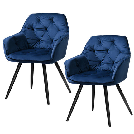 Artiss Dining Chairs Set of 2 Velvet Diamond Tufted Armchair Blue.