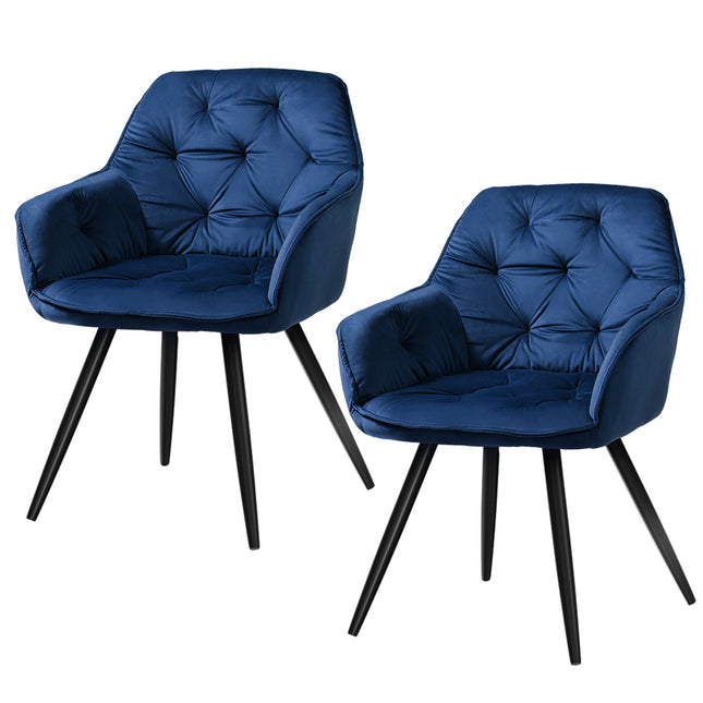 Artiss Dining Chairs Set of 2 Velvet Diamond Tufted Armchair Blue.