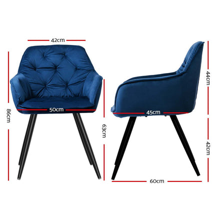 Artiss Dining Chairs Set of 4 Velvet Diamond Tufted Armchair Blue.