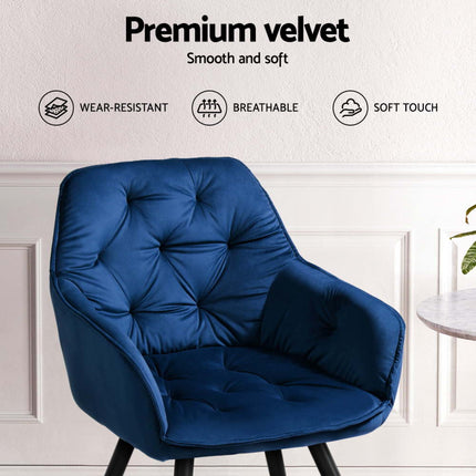 Artiss Dining Chairs Set of 4 Velvet Diamond Tufted Armchair Blue.