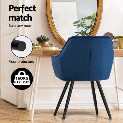 Artiss Dining Chairs Set of 4 Velvet Diamond Tufted Armchair Blue.