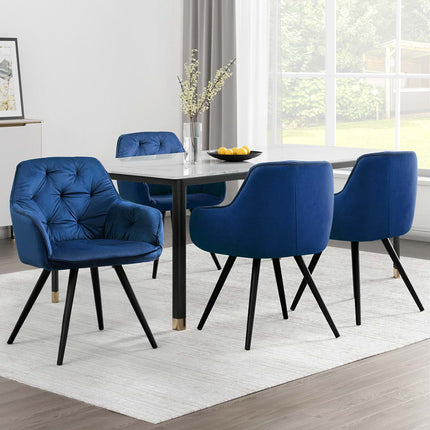 Artiss Dining Chairs Set of 4 Velvet Diamond Tufted Armchair Blue.