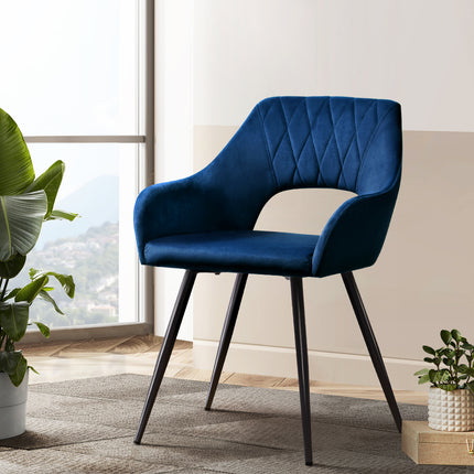 Artiss Dining Chairs Set of 2 Velvet Hollow Armchair Blue.