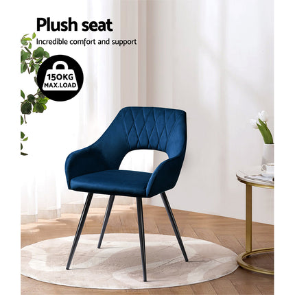 Artiss Dining Chairs Set of 2 Velvet Hollow Armchair Blue.