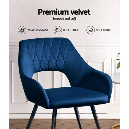 Artiss Dining Chairs Set of 2 Velvet Hollow Armchair Blue.