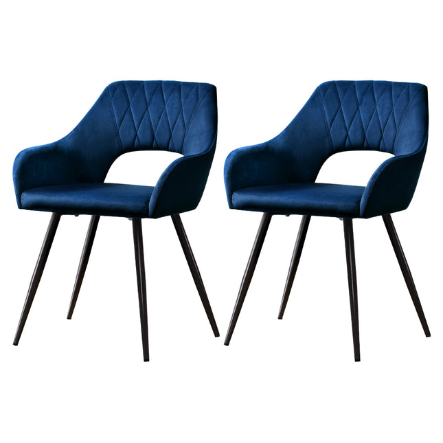 Artiss Dining Chairs Set of 2 Velvet Hollow Armchair Blue.