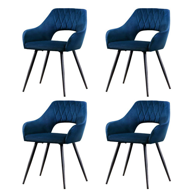 Artiss Dining Chairs Set of 4 Velvet Hollow Armchair Blue.