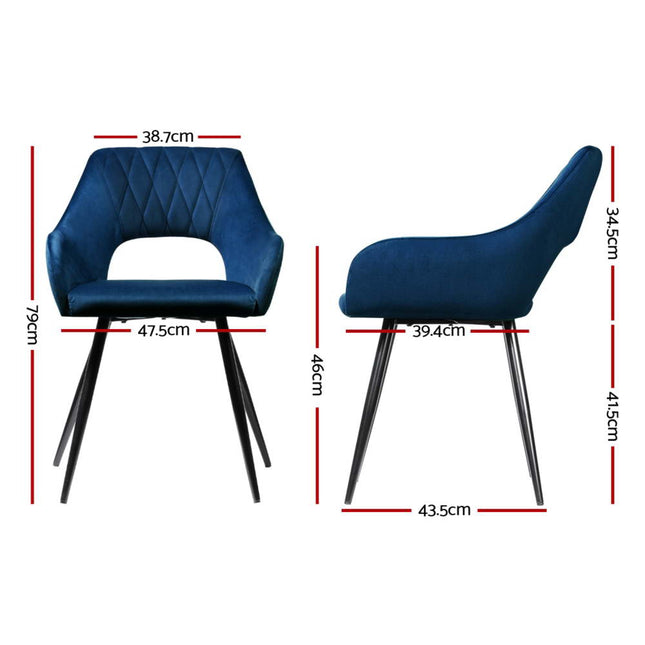 Artiss Dining Chairs Set of 4 Velvet Hollow Armchair Blue.