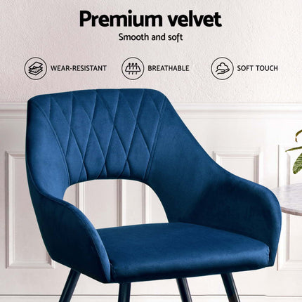 Artiss Dining Chairs Set of 4 Velvet Hollow Armchair Blue.
