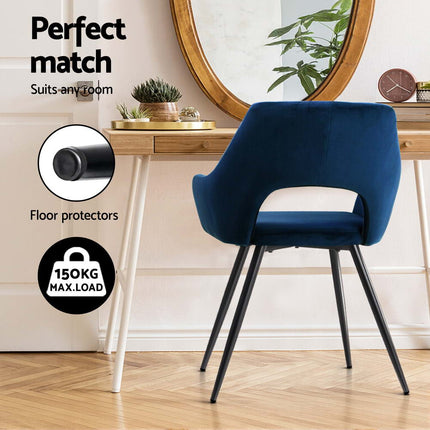 Artiss Dining Chairs Set of 4 Velvet Hollow Armchair Blue.