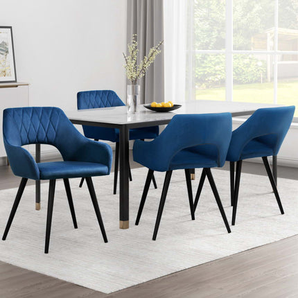 Artiss Dining Chairs Set of 4 Velvet Hollow Armchair Blue.