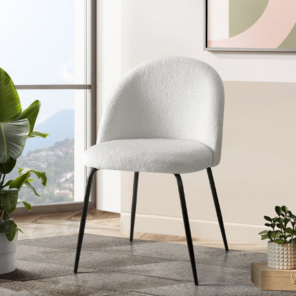 Artiss Dining Chairs Set of 2 Sherpa Boucle White.