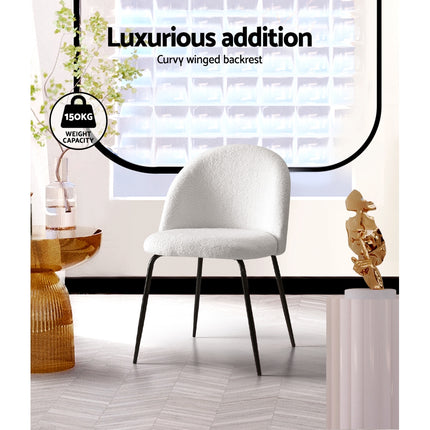 Artiss Dining Chairs Set of 2 Sherpa Boucle White.