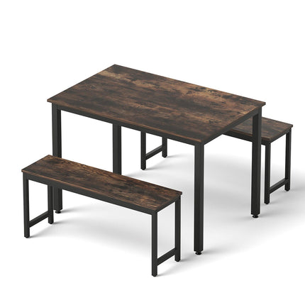 Artiss Dining Table and Chairs Set 3PCS Kitchen Metal Desk Bench Dark Walnut.