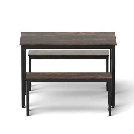 Artiss Dining Table and Chairs Set 3PCS Kitchen Metal Desk Bench Dark Walnut.
