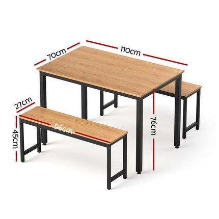 Artiss Dining Table and Chairs Set 3PCS Kitchen Metal Desk Bench Natural Oak.