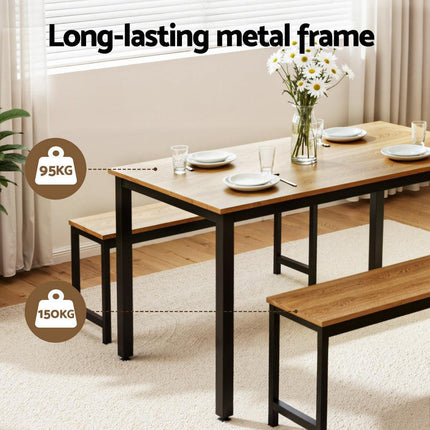 Artiss Dining Table and Chairs Set 3PCS Kitchen Metal Desk Bench Natural Oak.