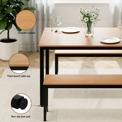 Artiss Dining Table and Chairs Set 3PCS Kitchen Metal Desk Bench Natural Oak.