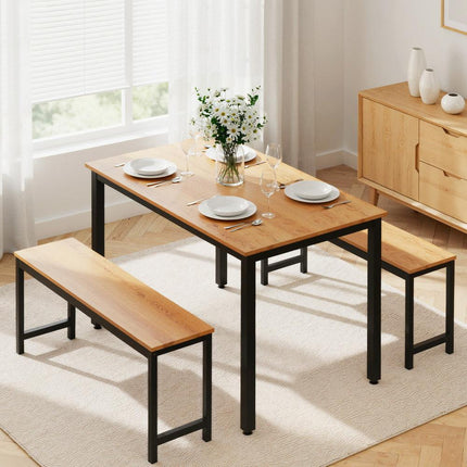 Artiss Dining Table and Chairs Set 3PCS Kitchen Metal Desk Bench Natural Oak.