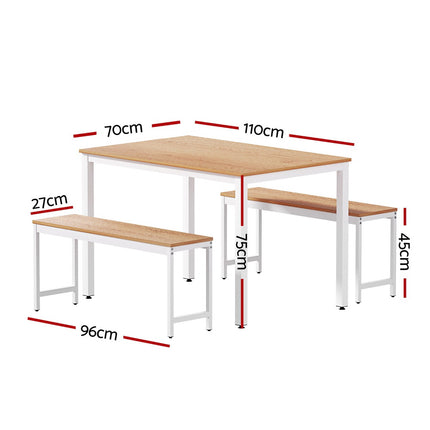 Artiss Dining Table and Chairs Set 3PCS Metal Desk Bench Sets Kitchen Furniture.
