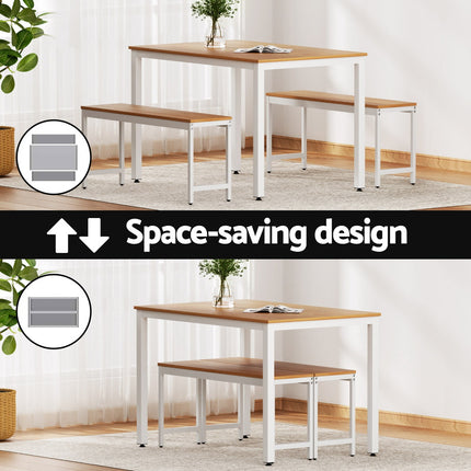 Artiss Dining Table and Chairs Set 3PCS Metal Desk Bench Sets Kitchen Furniture.