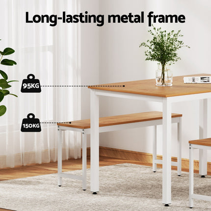Artiss Dining Table and Chairs Set 3PCS Metal Desk Bench Sets Kitchen Furniture.