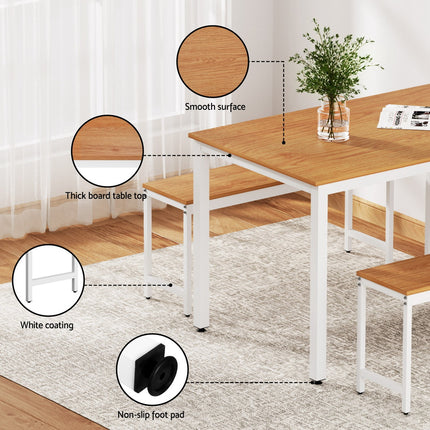 Artiss Dining Table and Chairs Set 3PCS Metal Desk Bench Sets Kitchen Furniture.