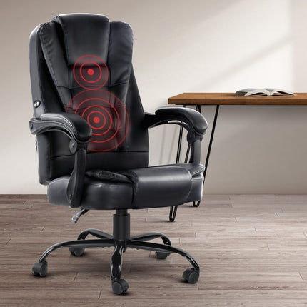 Artiss Massage Office Chair Executive Computer Gaming Chairs Black PU Leather.
